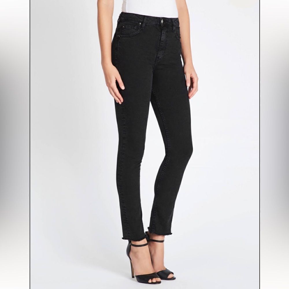 IRO Jeans THILA Designer High Waist Ankle Stretch Denim Raw hem Black Size 25